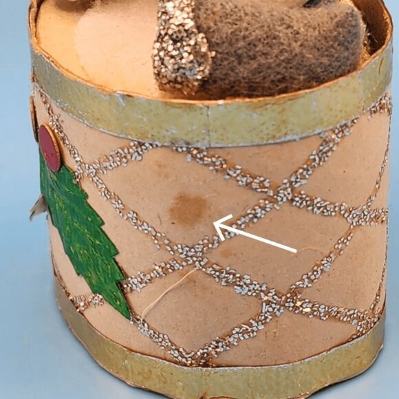 1950s Pixie Elf in Drum Oament Spun Pixie Cotton Foil Holly Felt Hat Putz Style - Picture 10 of 10